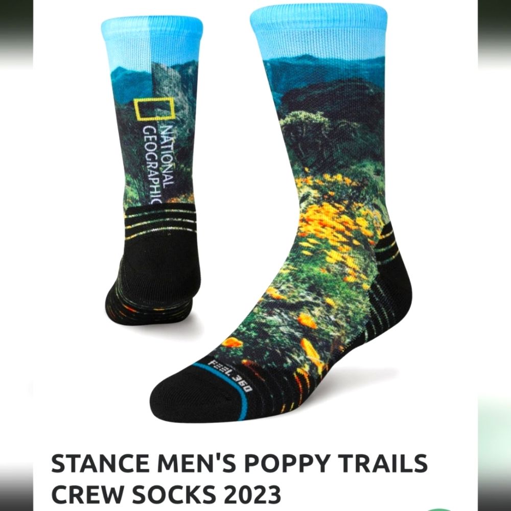 National Geographic stance socks shoe size  9-13 limited edition poppy trails